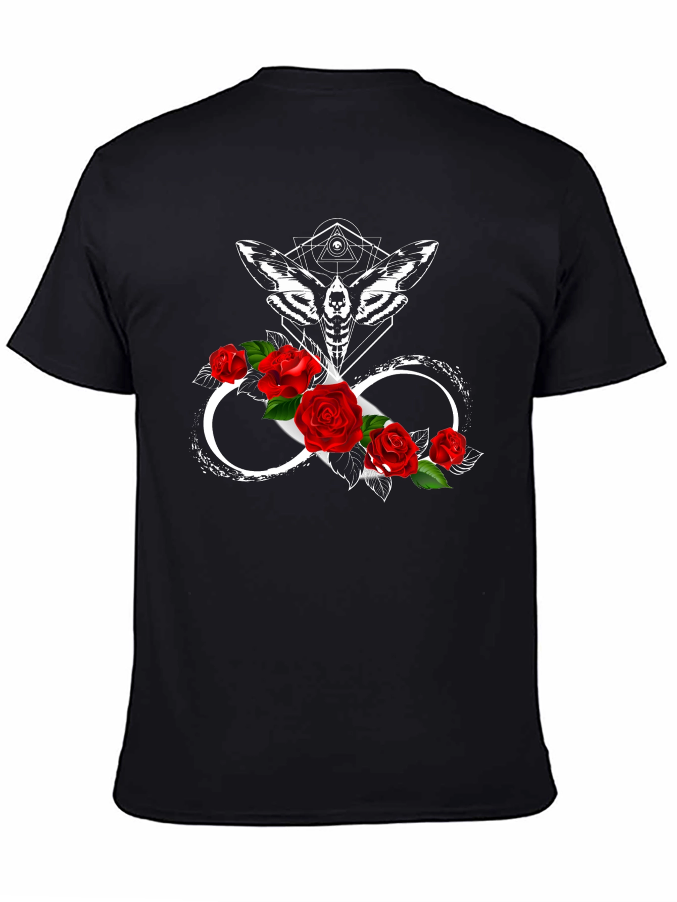 Moth Infinity Roses Black T-Shirt - Gothic Aesthetic - 4
