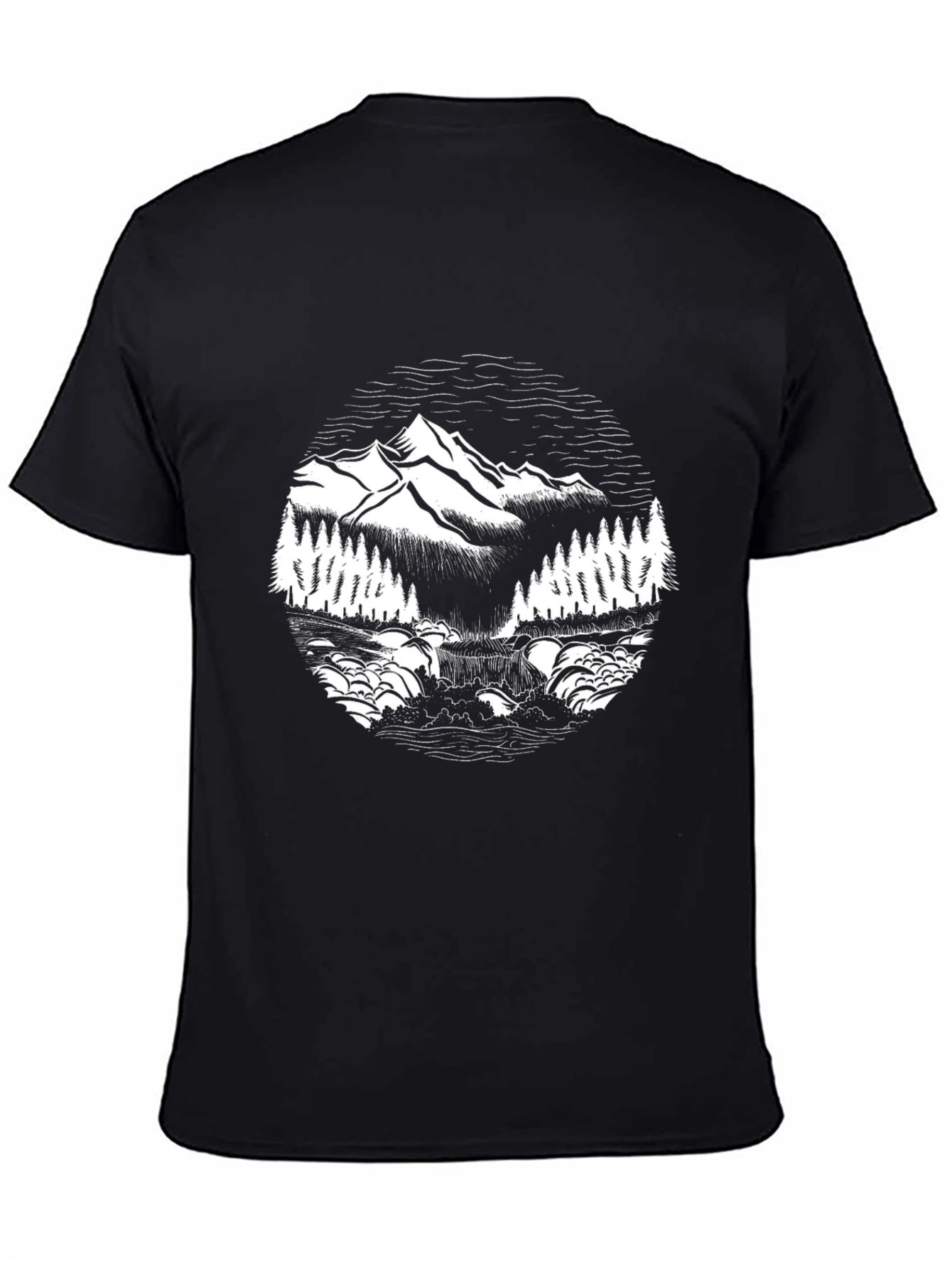 Black Mountain Scene Graphic Tee - Black Cotton T-Shirt view 4