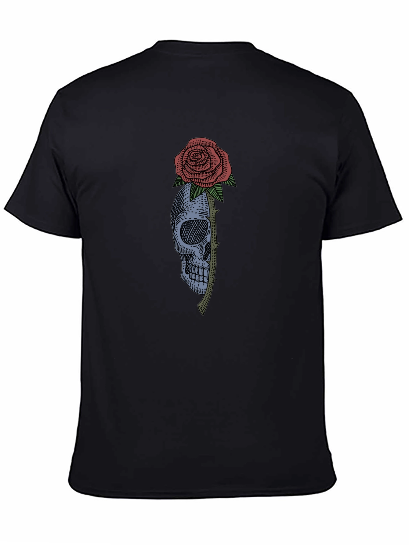 Black Skull & Rose Graphic Tee - Black Cotton T-Shirt view 4