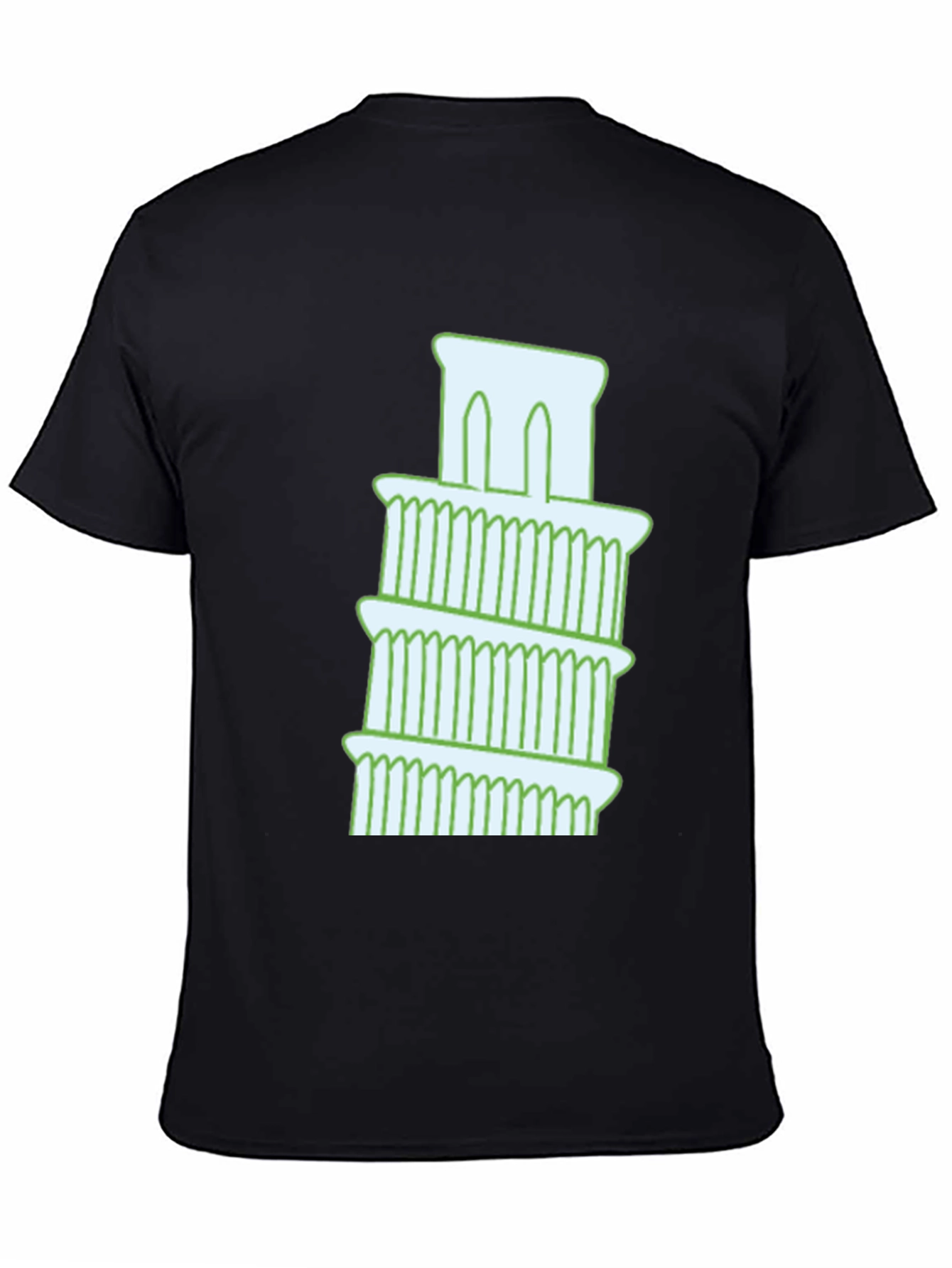 Black Leaning Tower Graphic Tee - Black Cotton T-Shirt view 4
