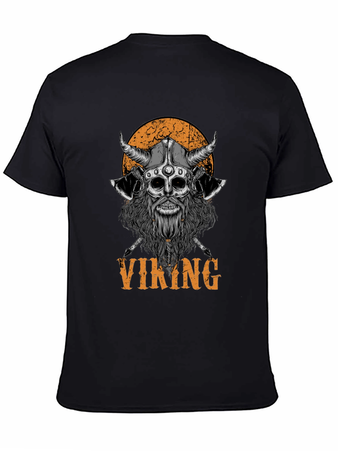 Black Viking Skull Graphic Black T-Shirt view 4