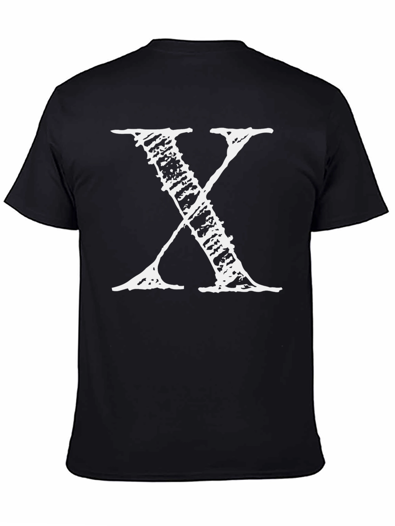 Black Men's Black T-Shirt with Distressed White "X" Print view 4