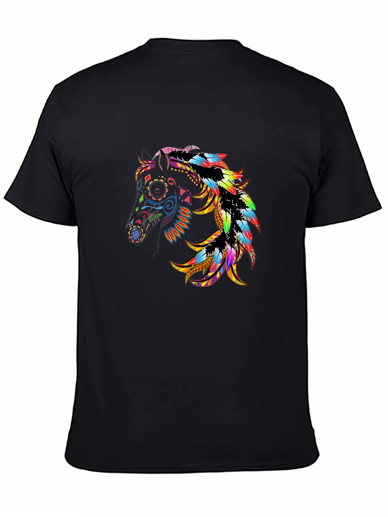 Black Black Tee with Colorful Horse Graphic view 4