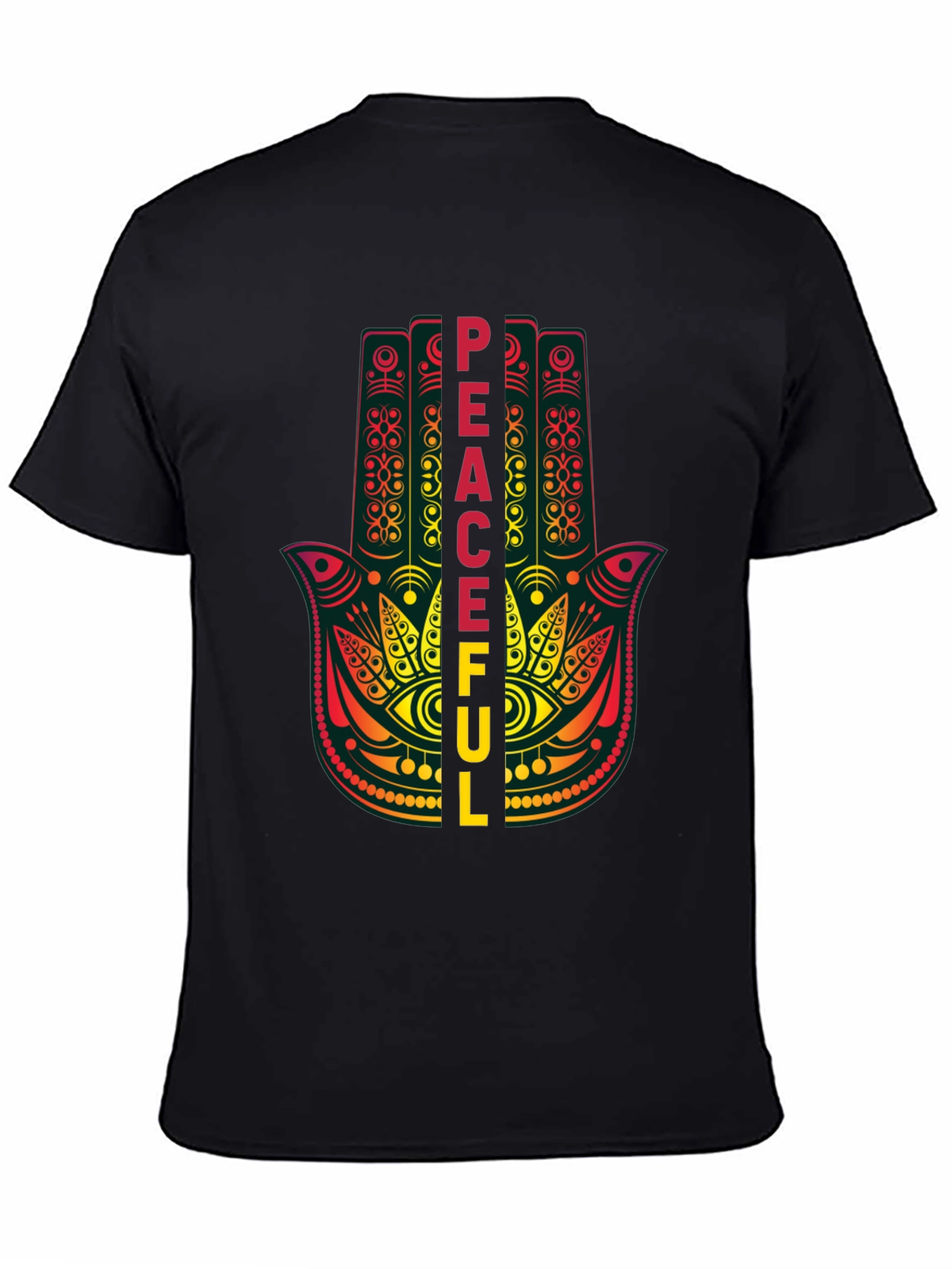Black Peaceful Hamsa Hand Graphic T-Shirt view 4