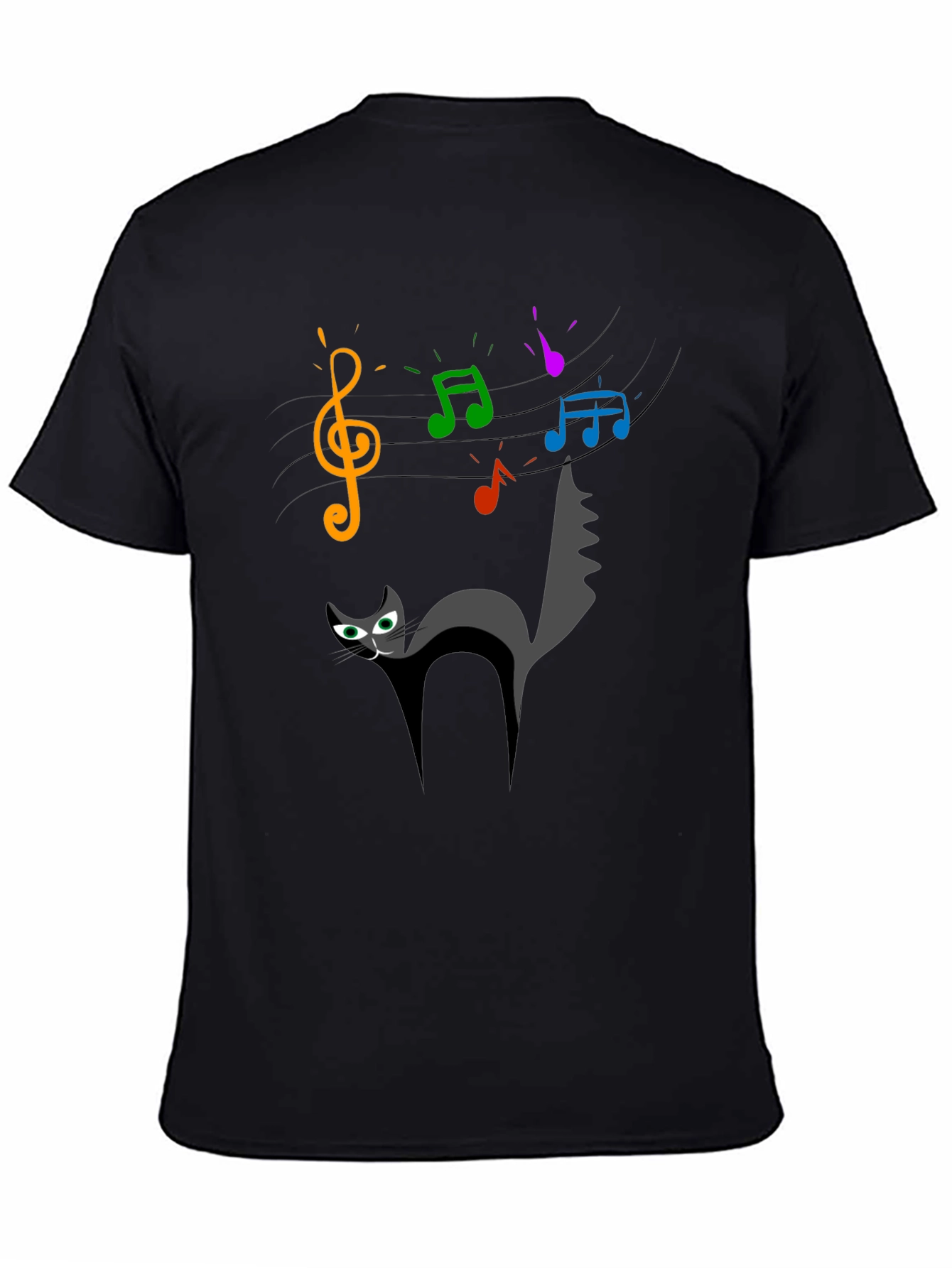 Black Cat Music T-Shirt - Quirky Black Tee for Cat Lovers view 4