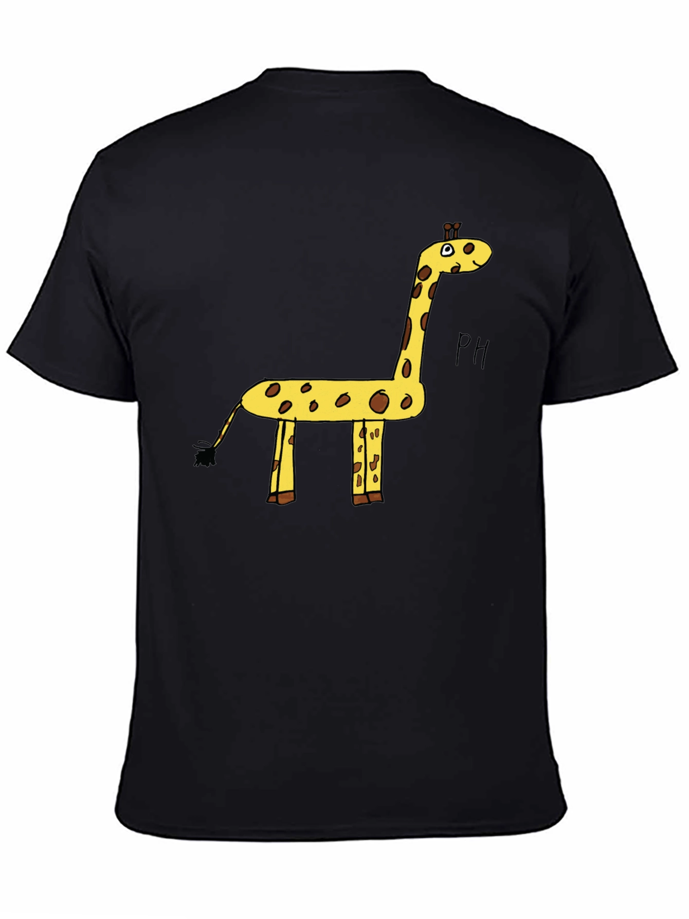 Black Giraffe Cartoon Graphic Tee - Black Cotton T-Shirt view 4