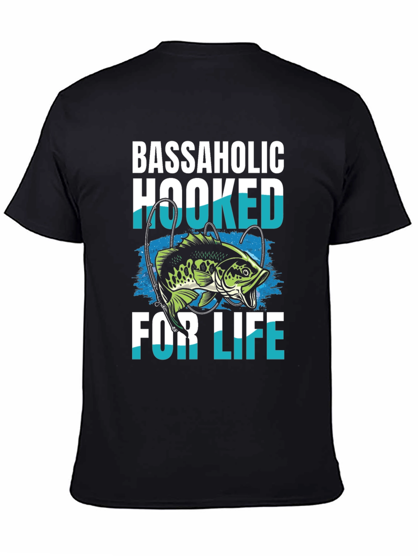 Black Bassaholic Hooked for Life T-Shirt Fishing Angler view 4