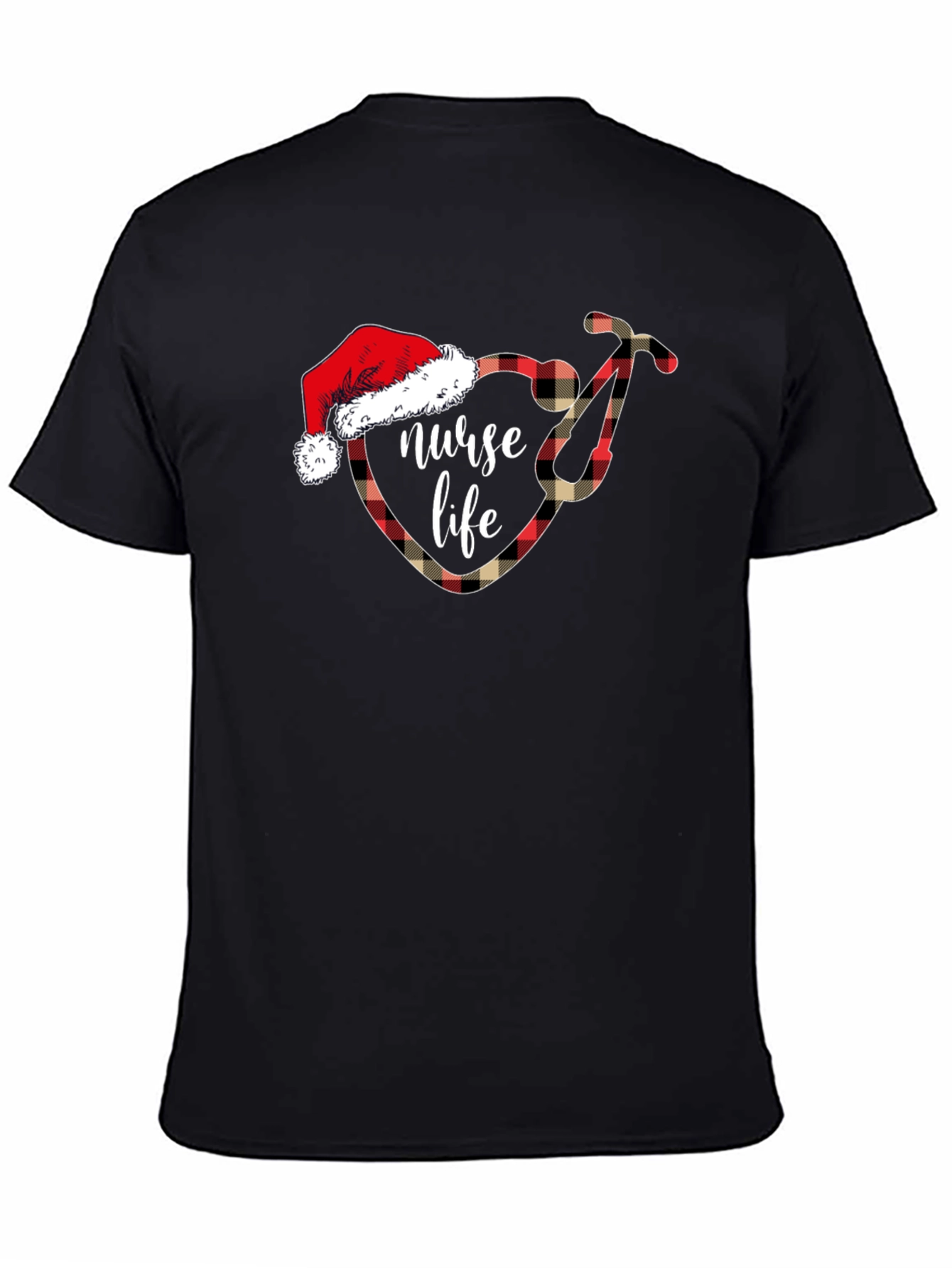 Black Nurse Life Christmas Plaid Stethoscope T-Shirt view 4