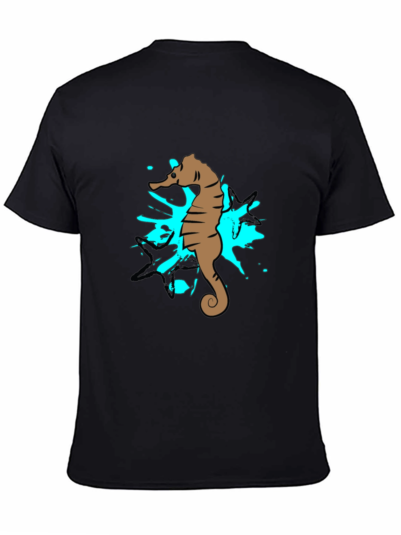 Black Seahorse Splash Graphic T-Shirt - Black Cotton Tee view 4
