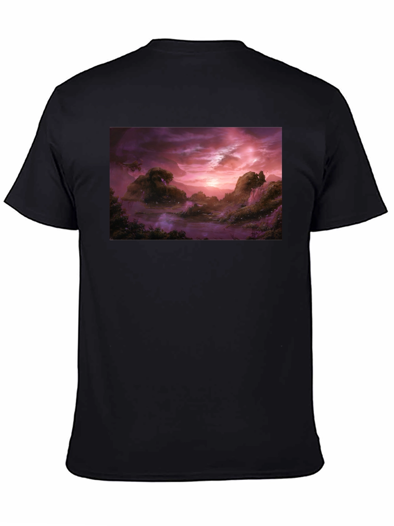 Black Mystic Landscape Graphic Tee - Black Cotton Blend view 4