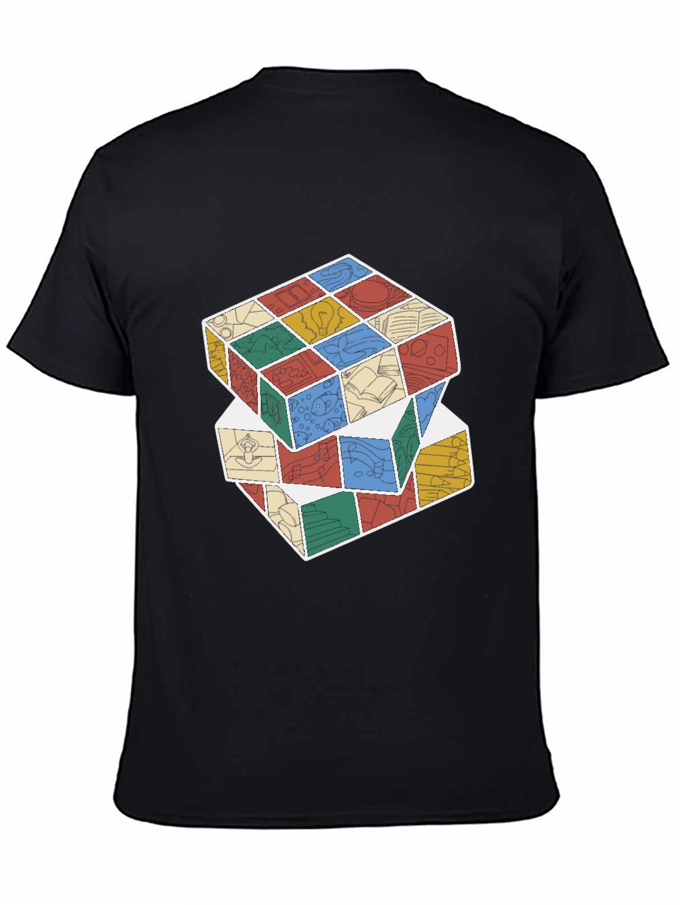 Black Stacked Cube Design Black T-Shirt view 4