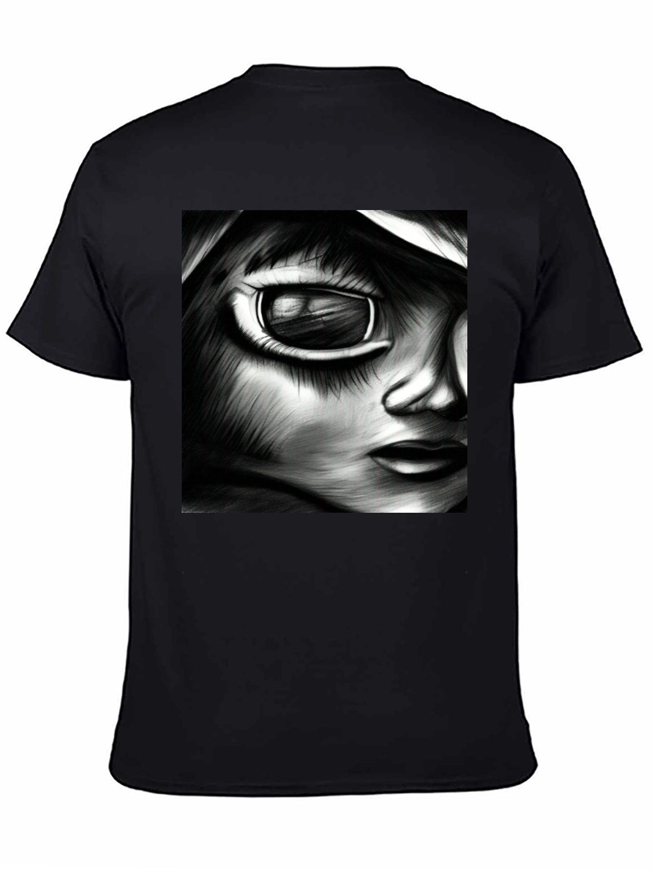 Black Monochrome Anime Art Tee view 4