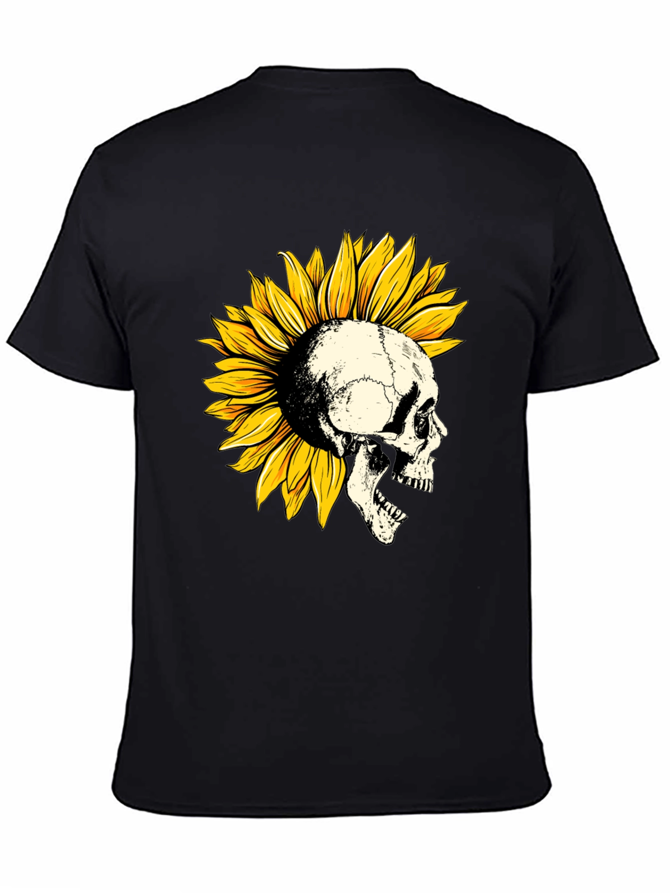 Black Skull Sunflower Graphic T-Shirt - Unique Design view 4