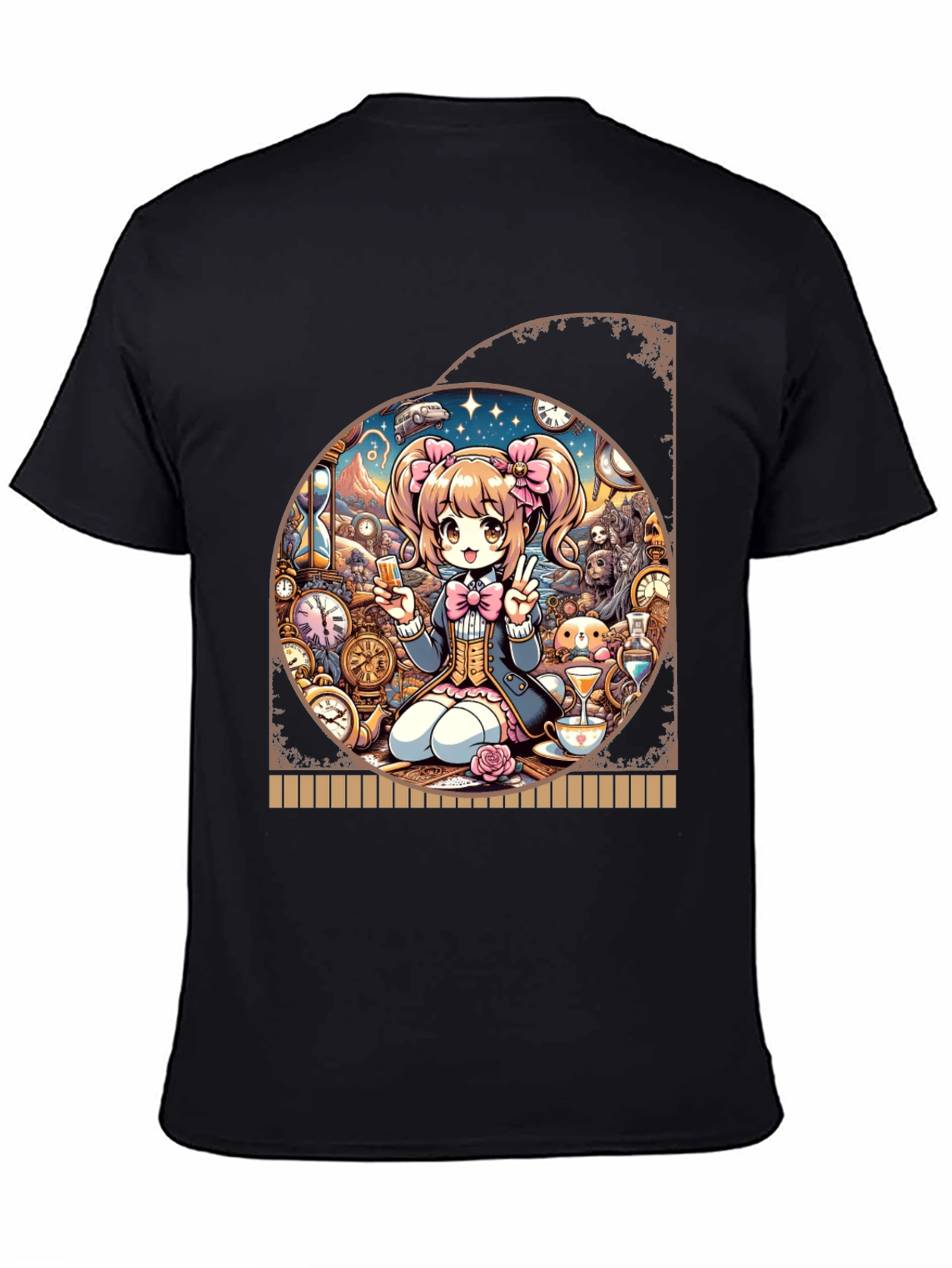 Black Anime Girl Time Travel Graphic Tee - Unique Design view 4