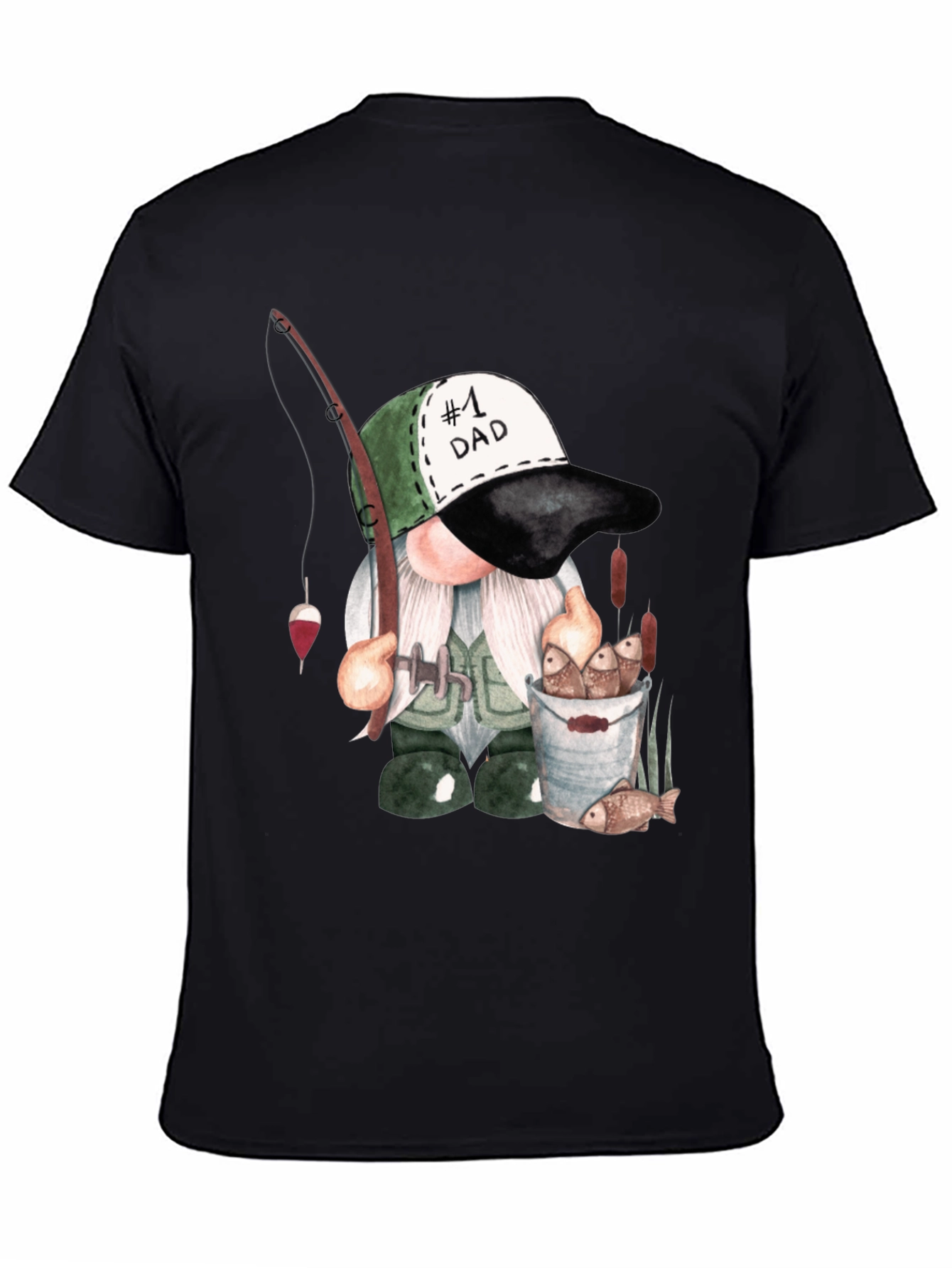Black Fishing Gnome Dad T-Shirt view 4