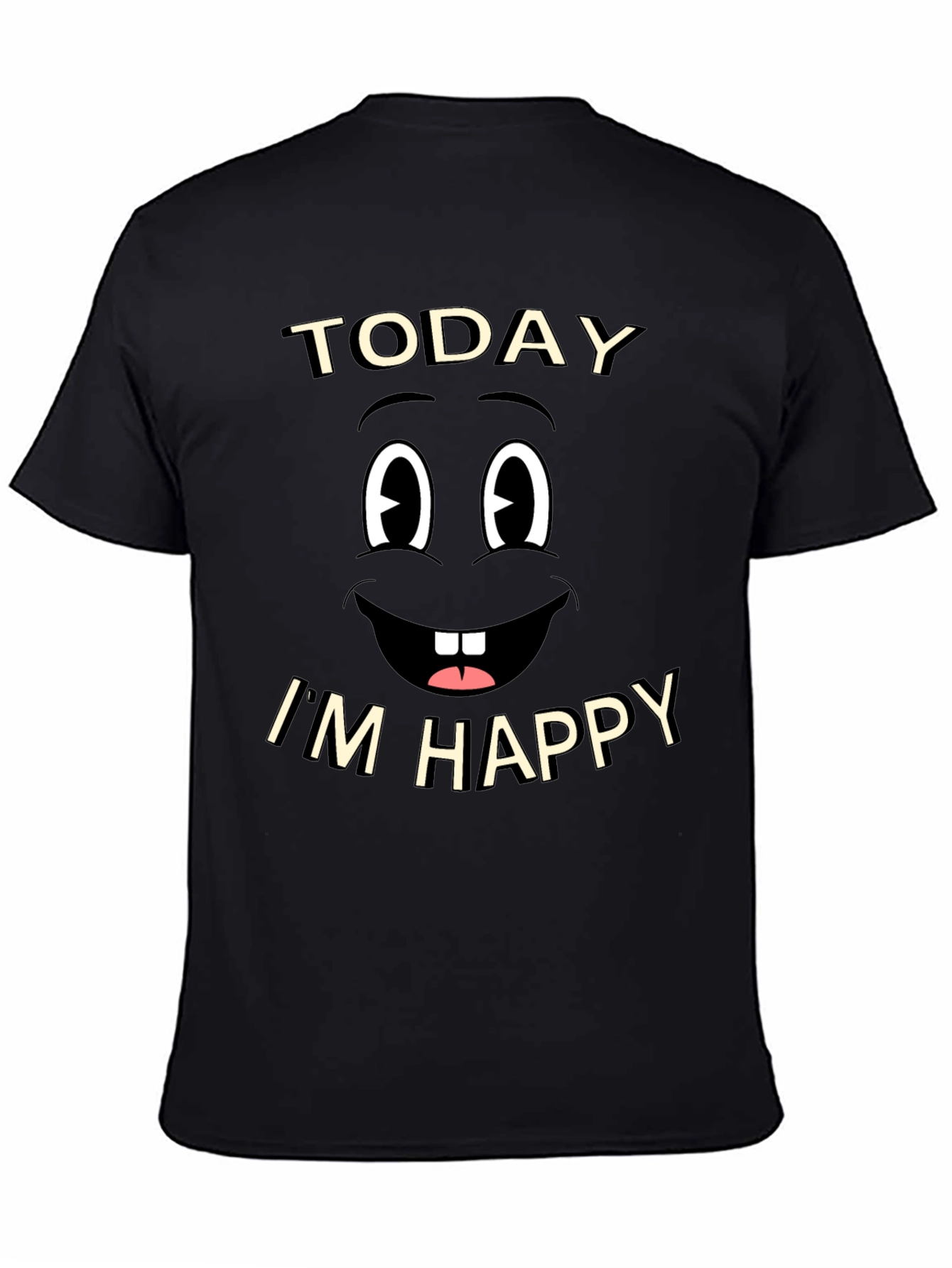 Black Happy Face Graphic Tee - Black Cotton T-Shirt view 4