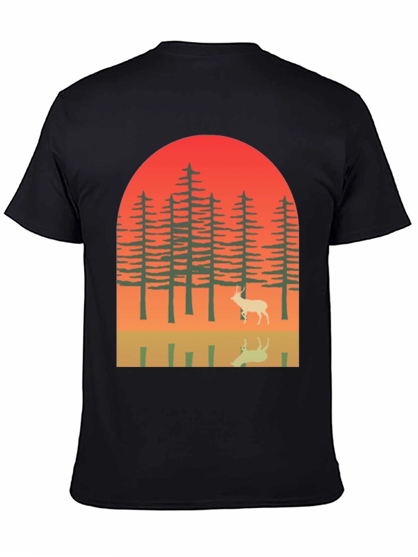 Black Retro Deer Forest Graphic Tee view 4