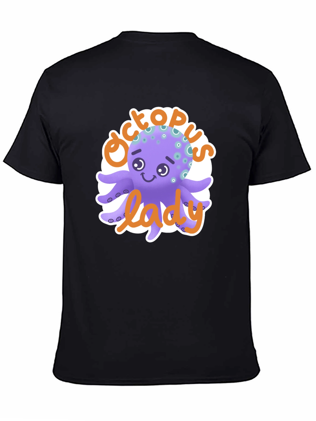 Black Octopus Lady T-Shirt - Cute Cartoon Graphic Tee view 4