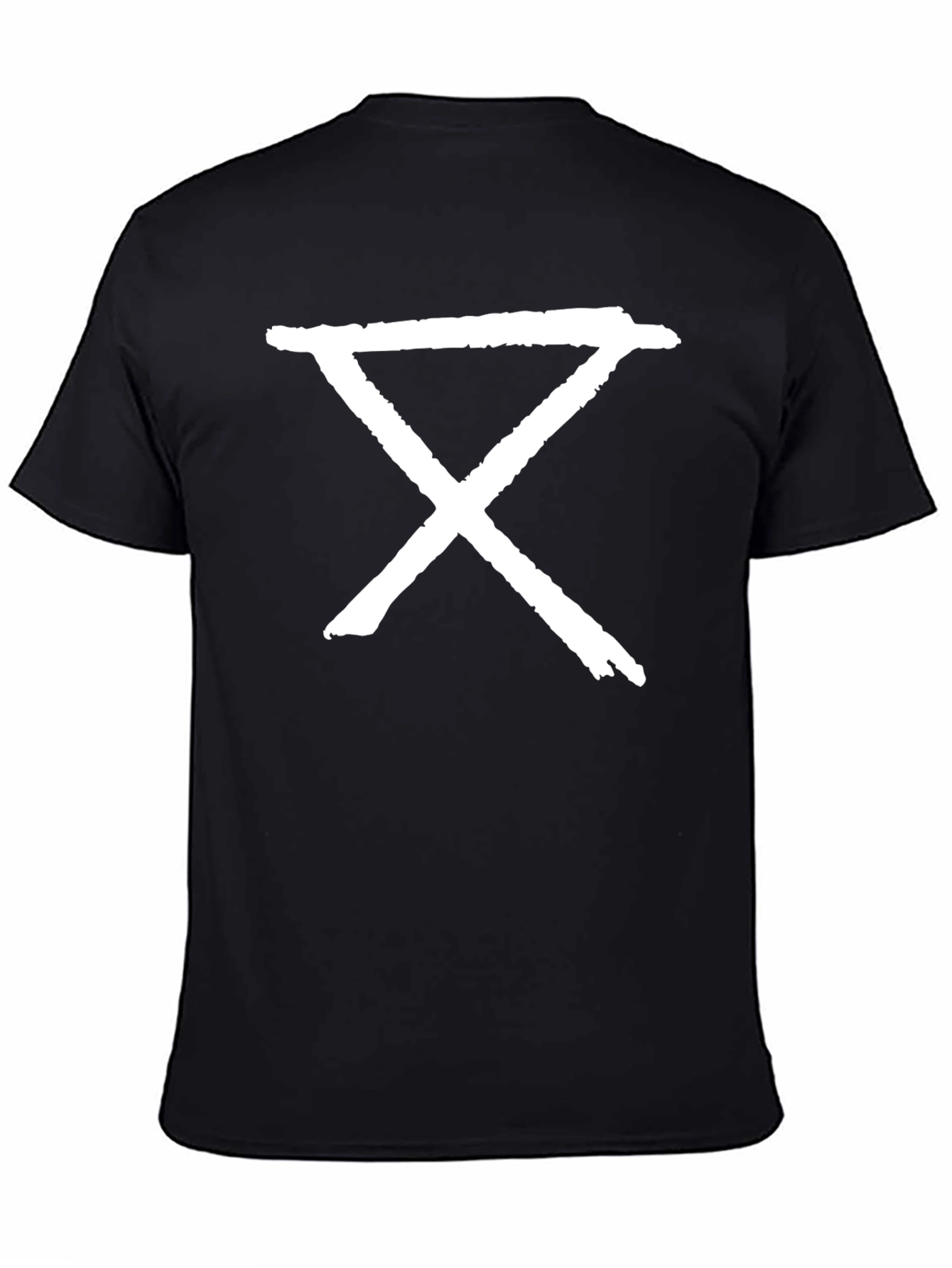 Black Graphic Tee - Abstract White Symbol on Black T-Shirt view 4