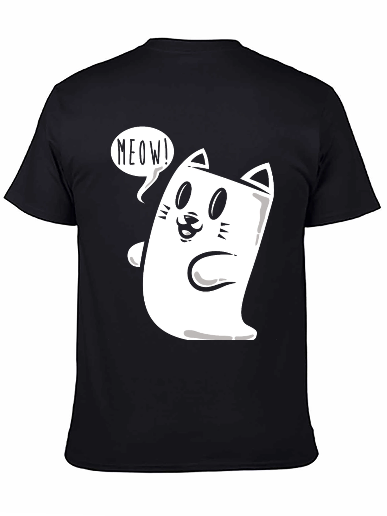 Black Meow Cat Graphic Tee - Funny Cartoon T-Shirt view 4