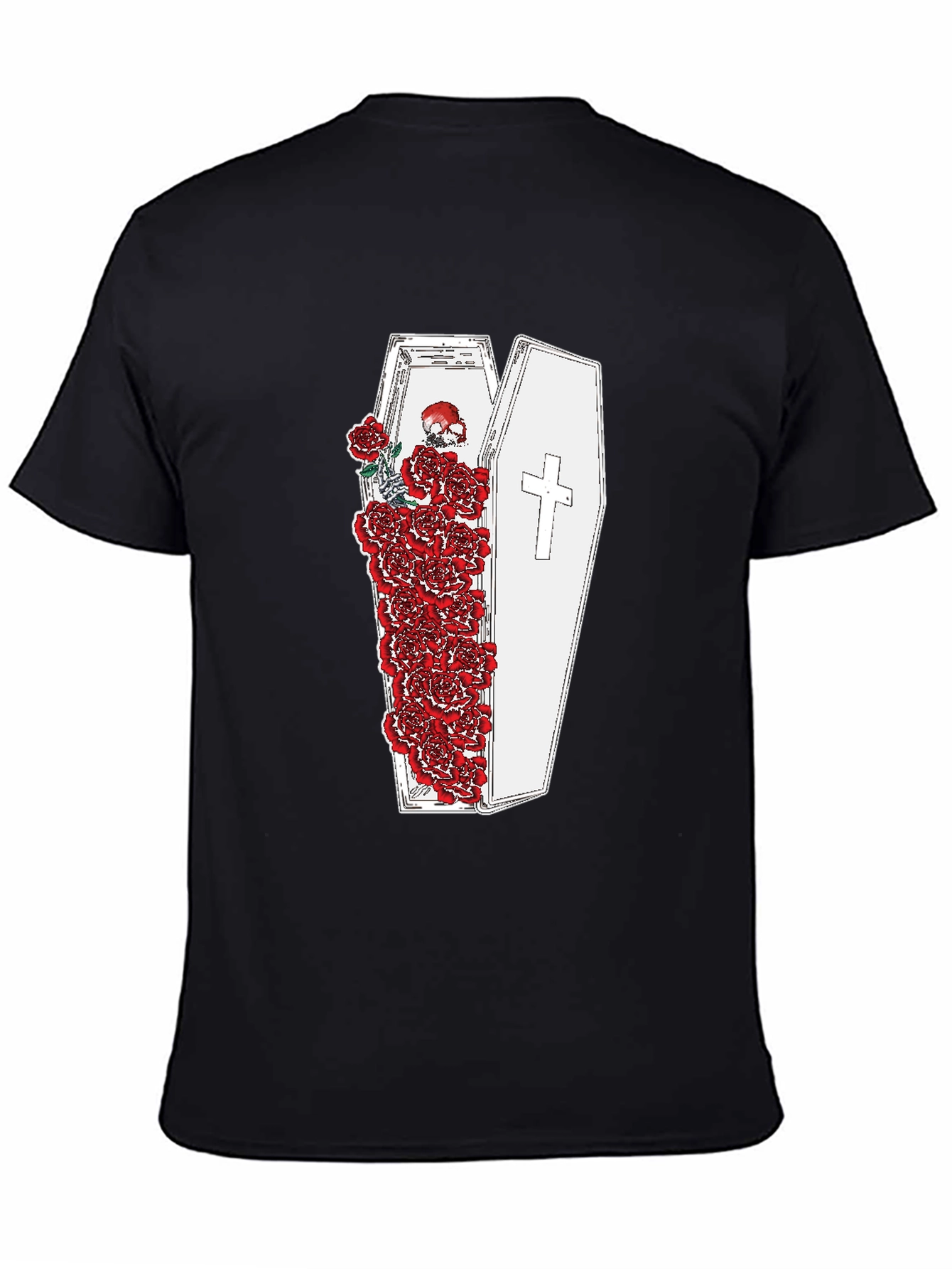 Black Gothic Coffin and Roses Graphic T-Shirt view 4