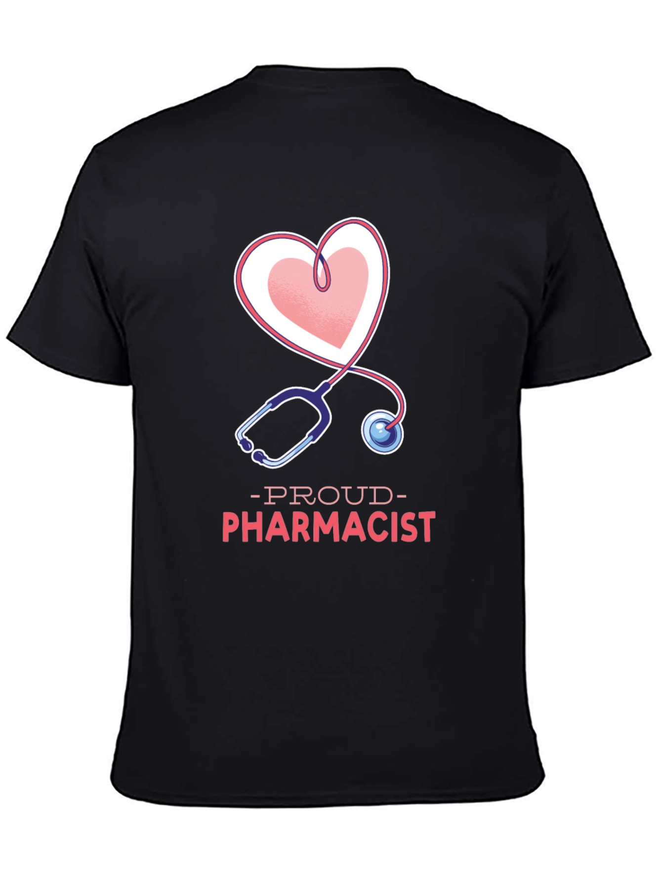 Black Proud Pharmacist Heart Stethoscope T-Shirt view 4