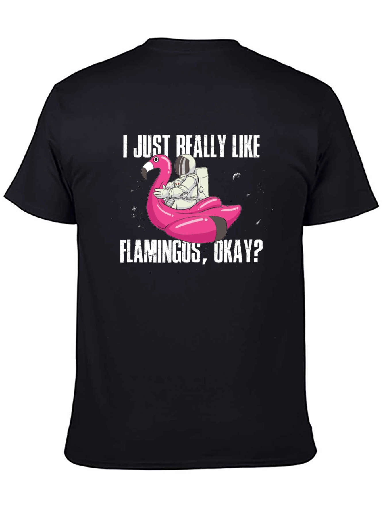 Black Flamingo Astronaut T-Shirt - I Just Really Like Flamingus view 4