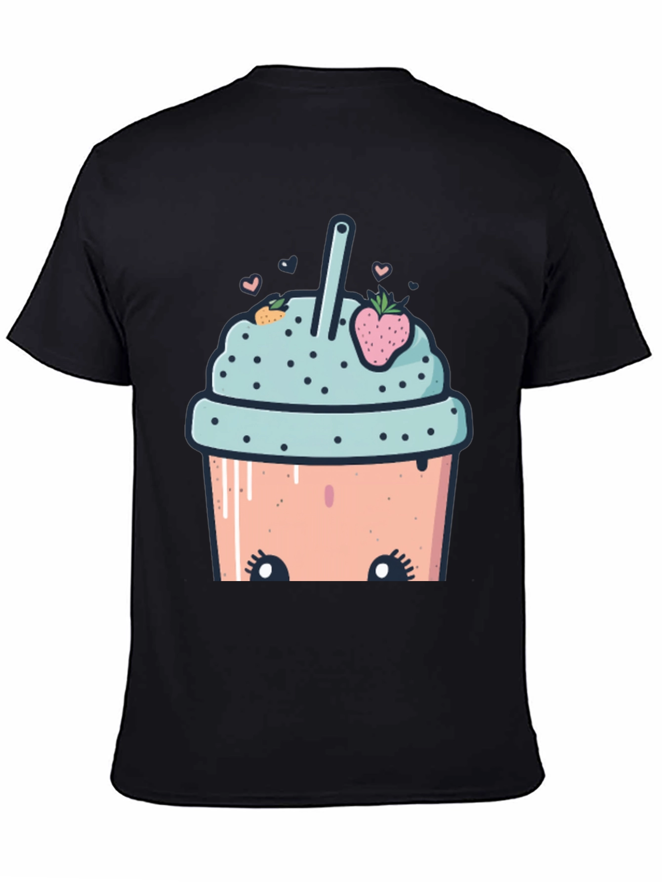 Black Cute Cartoon Smoothie T-Shirt view 4