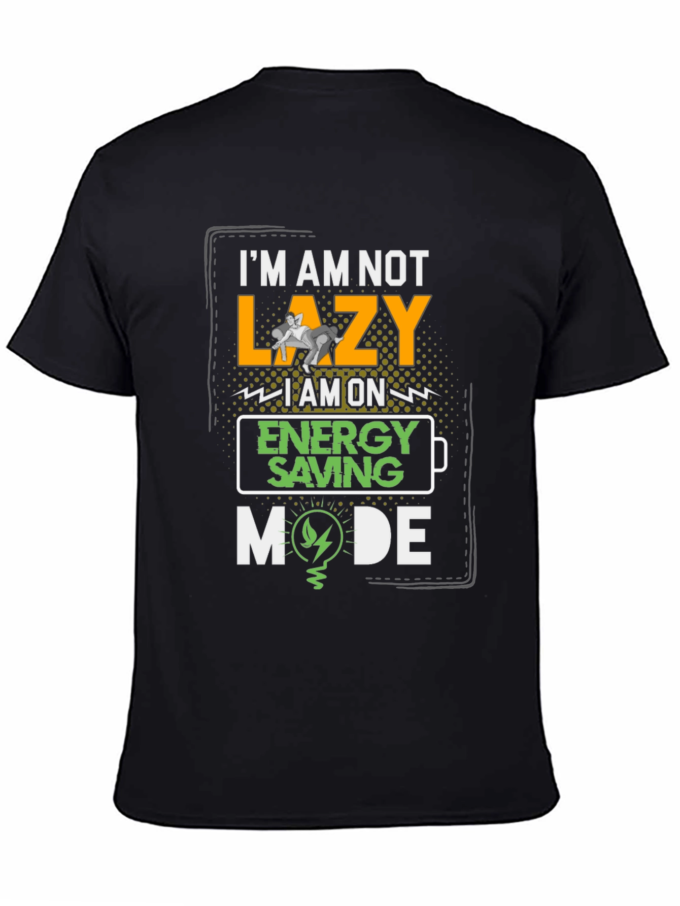 Black Funny Energy Saving Mode Graphic T-Shirt view 4