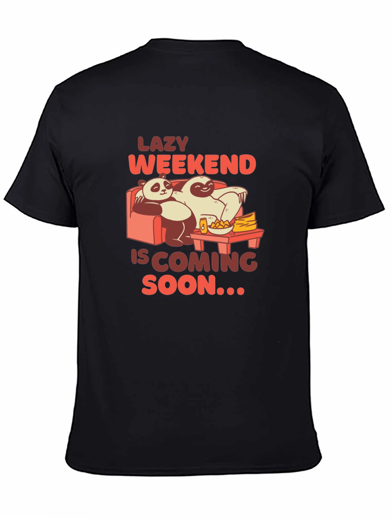 Black Lazy Weekend T-Shirt: Panda & Sloth Edition view 4