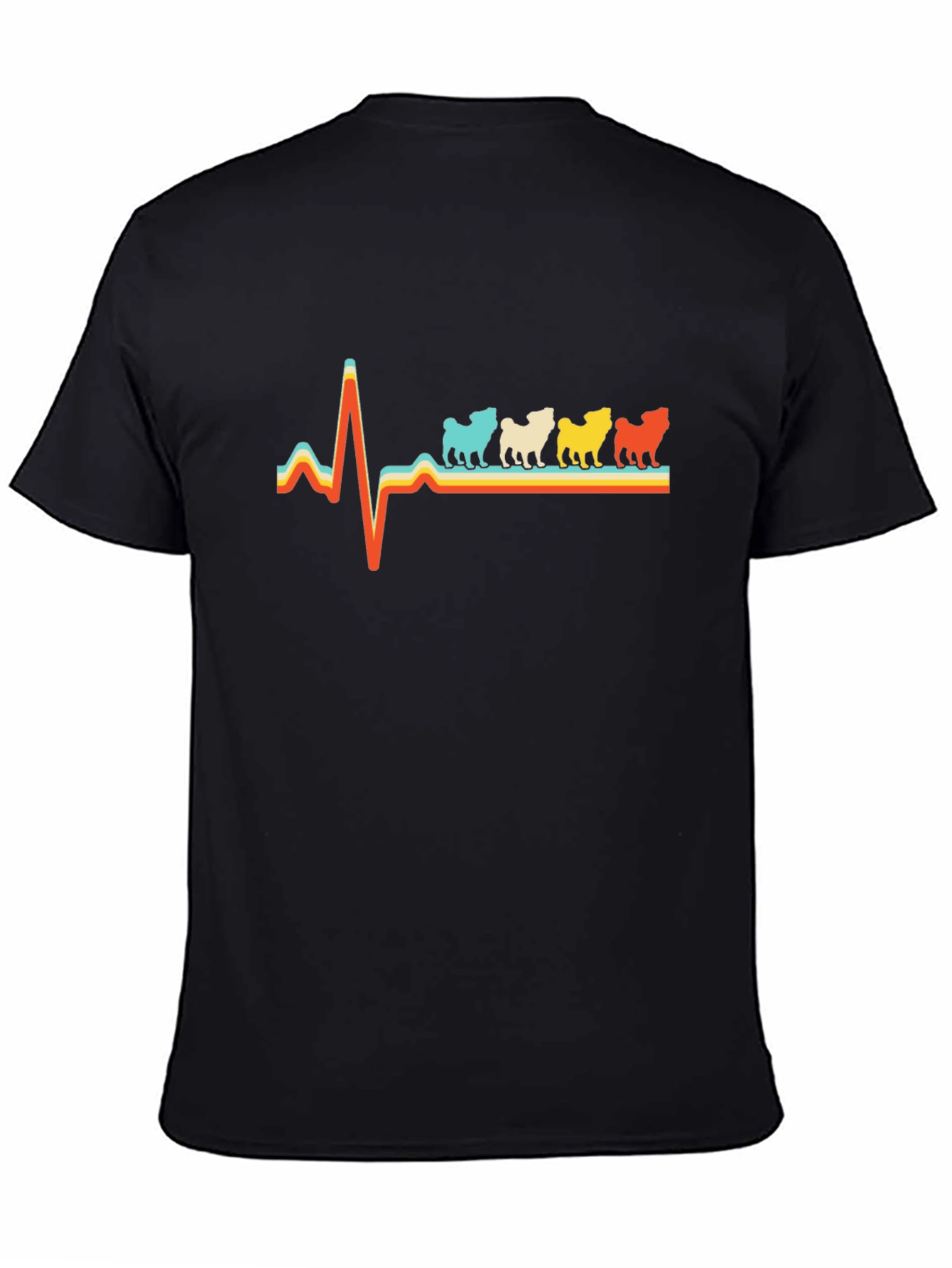 Black Pug Heartbeat Retro T-Shirt - Black view 4