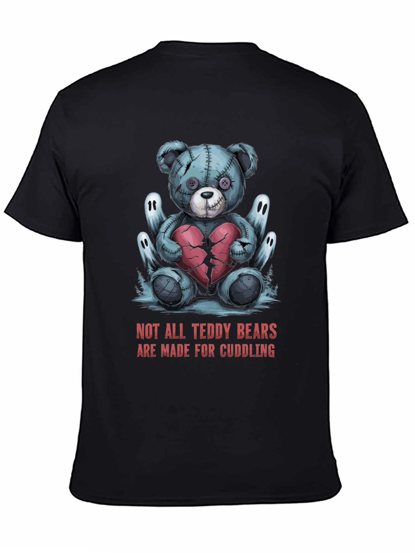 Black Creepy Teddy Bear Graphic Tee - Not for Cuddling! view 4