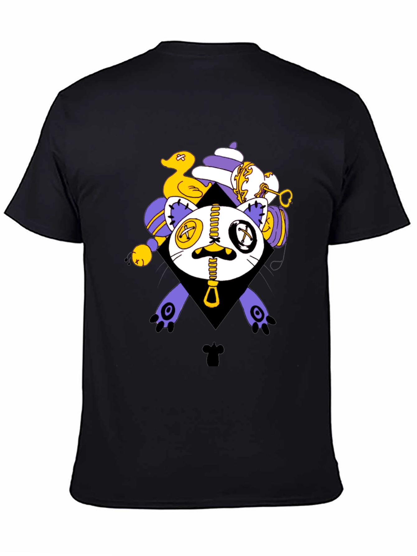 Black Men's Black T-Shirt with Cute Monster Graphic view 4