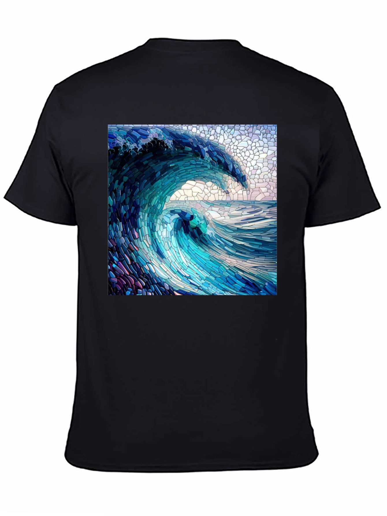 Black Ocean Wave Mosaic Graphic Tee - Unique Design view 4