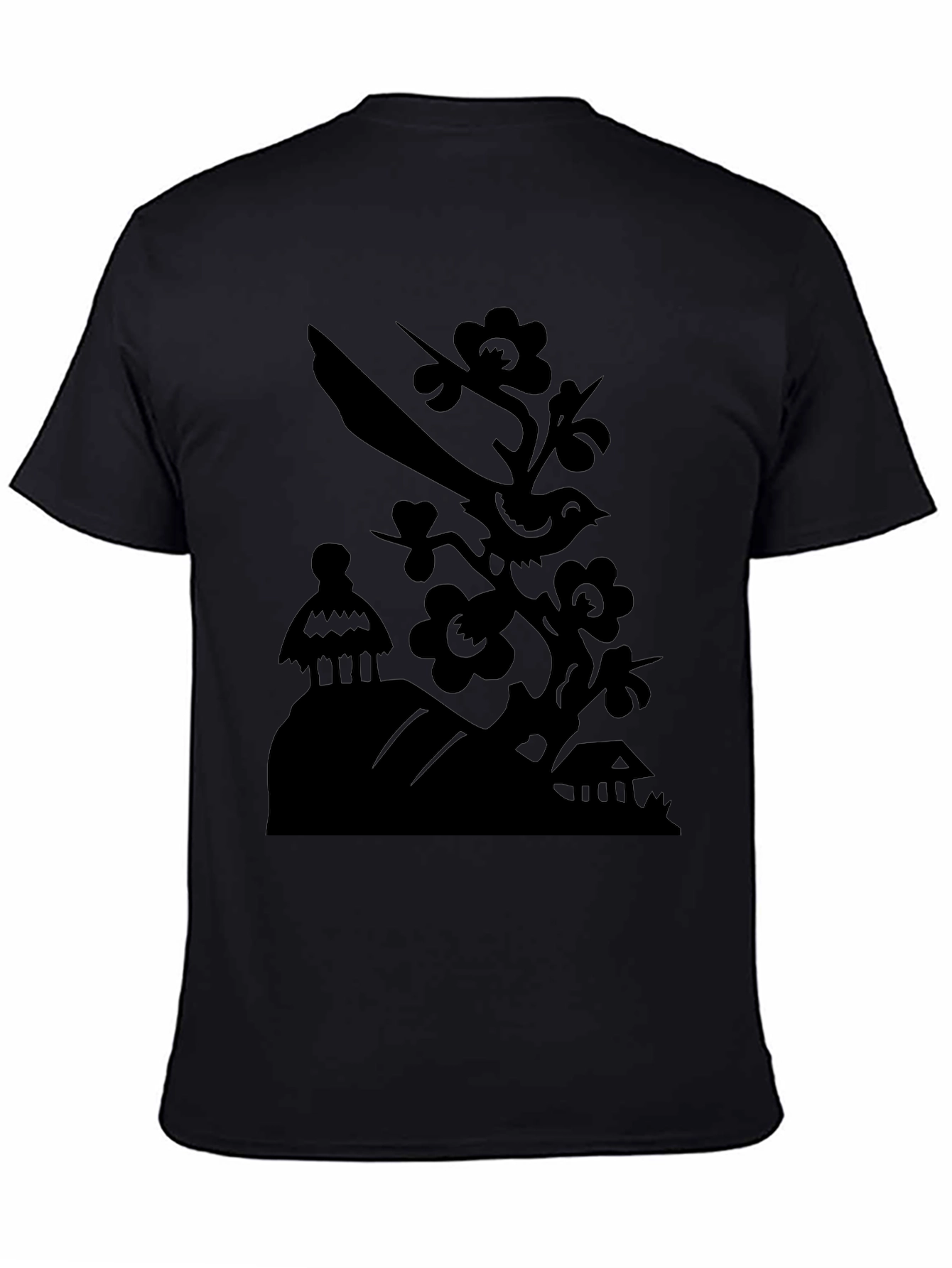 Black Bird on Branch Graphic Tee - Modern Black T-Shirt view 4