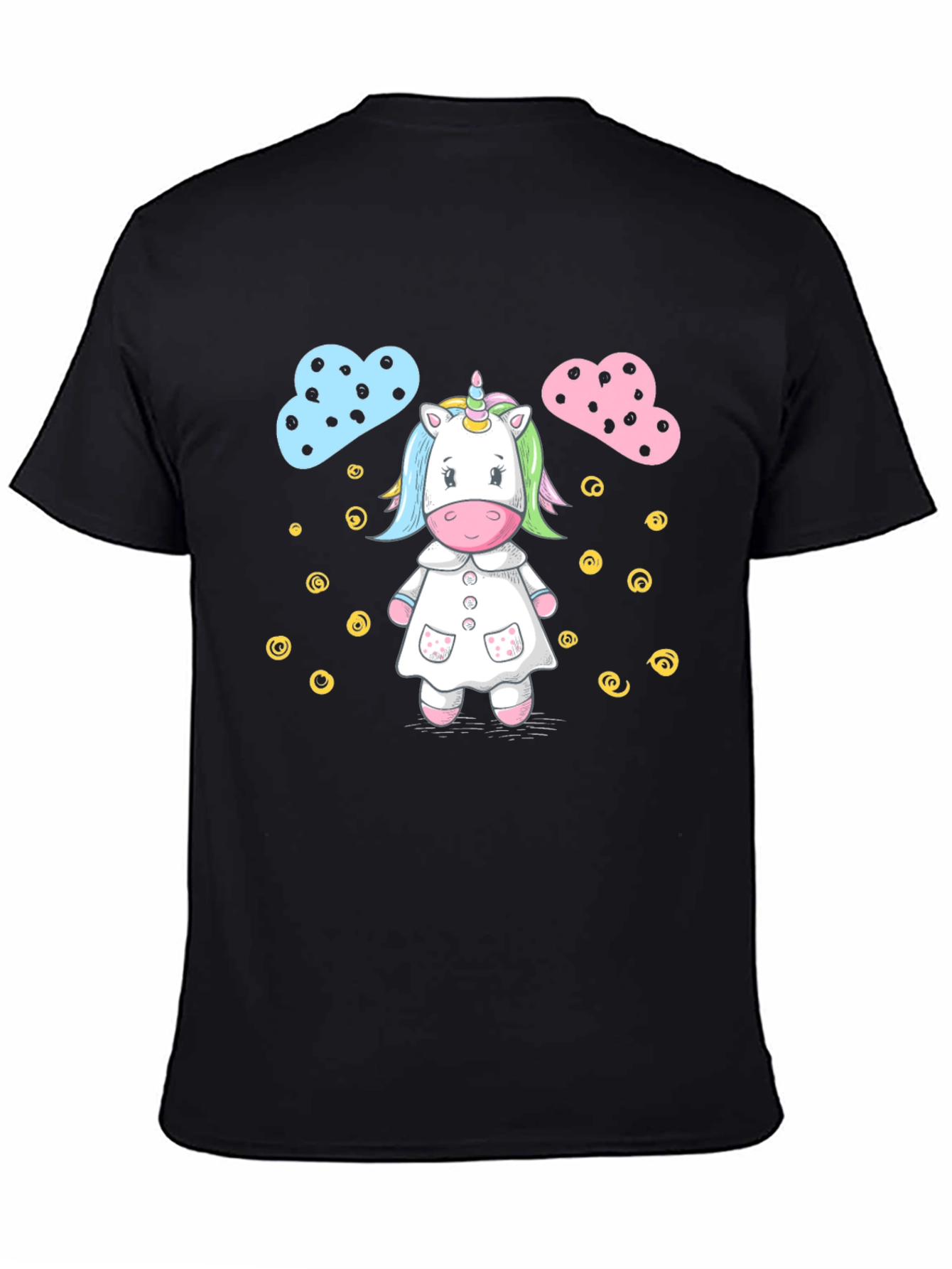 Black Cute Unicorn Cartoon Print Black T-Shirt view 4