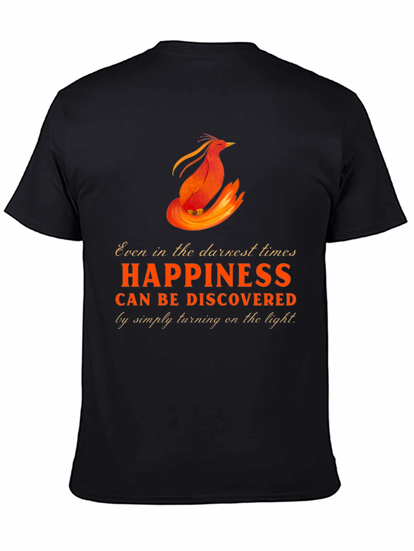 Black Phoenix Happiness Graphic T-Shirt - Inspirational Design view 4