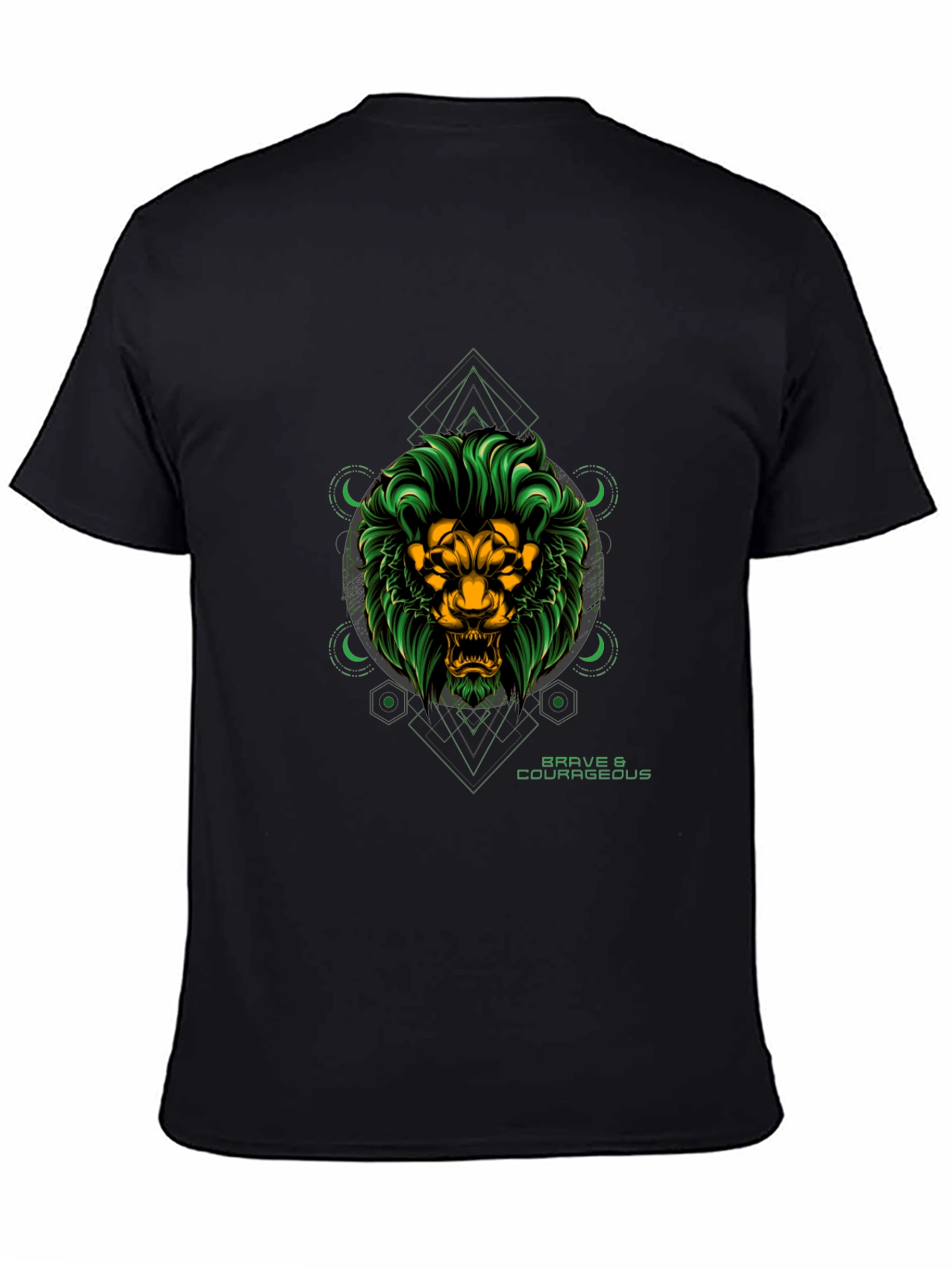 Black Brave Lion Graphic Tee - Black Cotton T-Shirt view 4