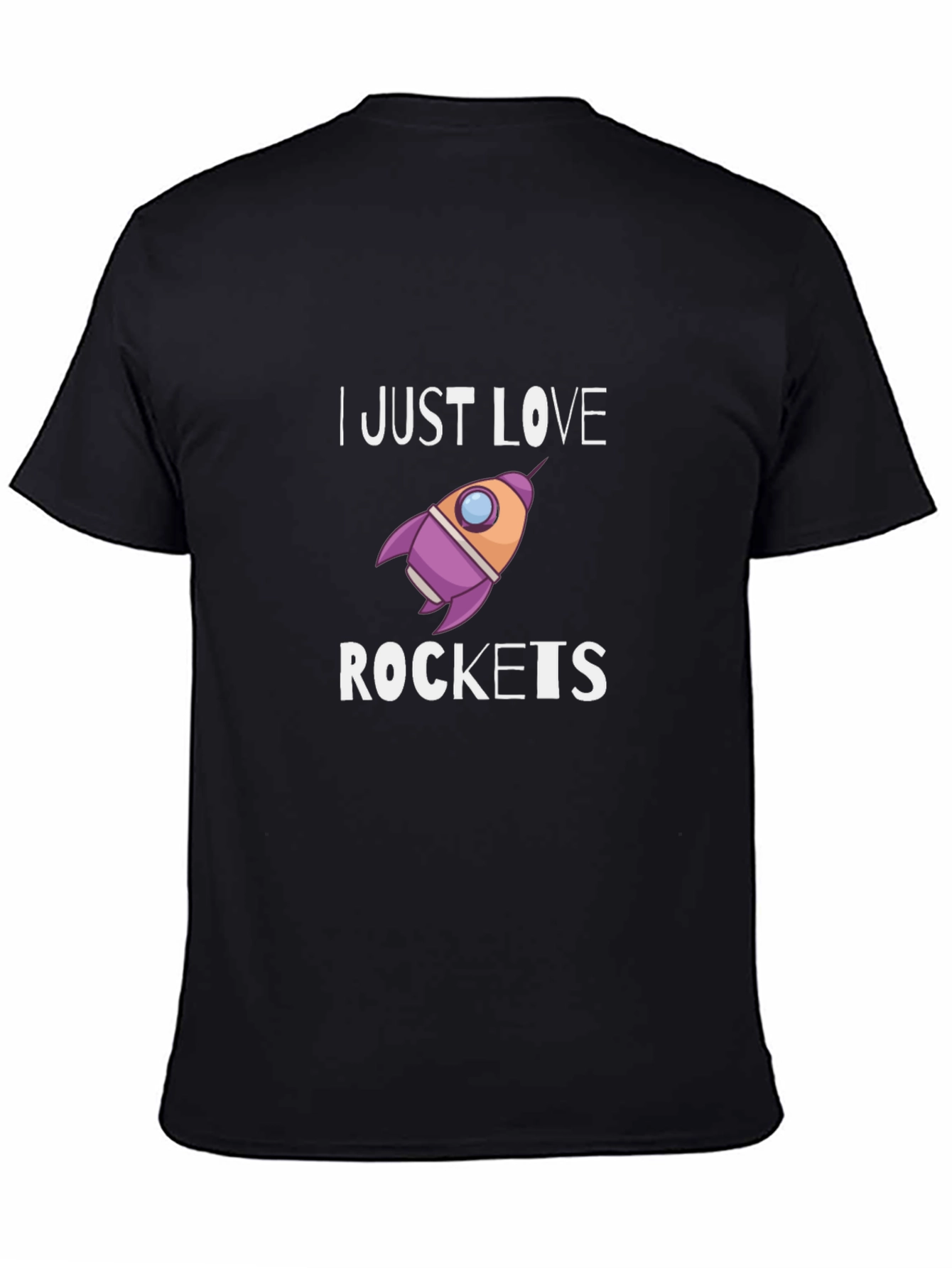 Black I Just Love Rockets Graphic T-Shirt - Black Cotton Blend view 4