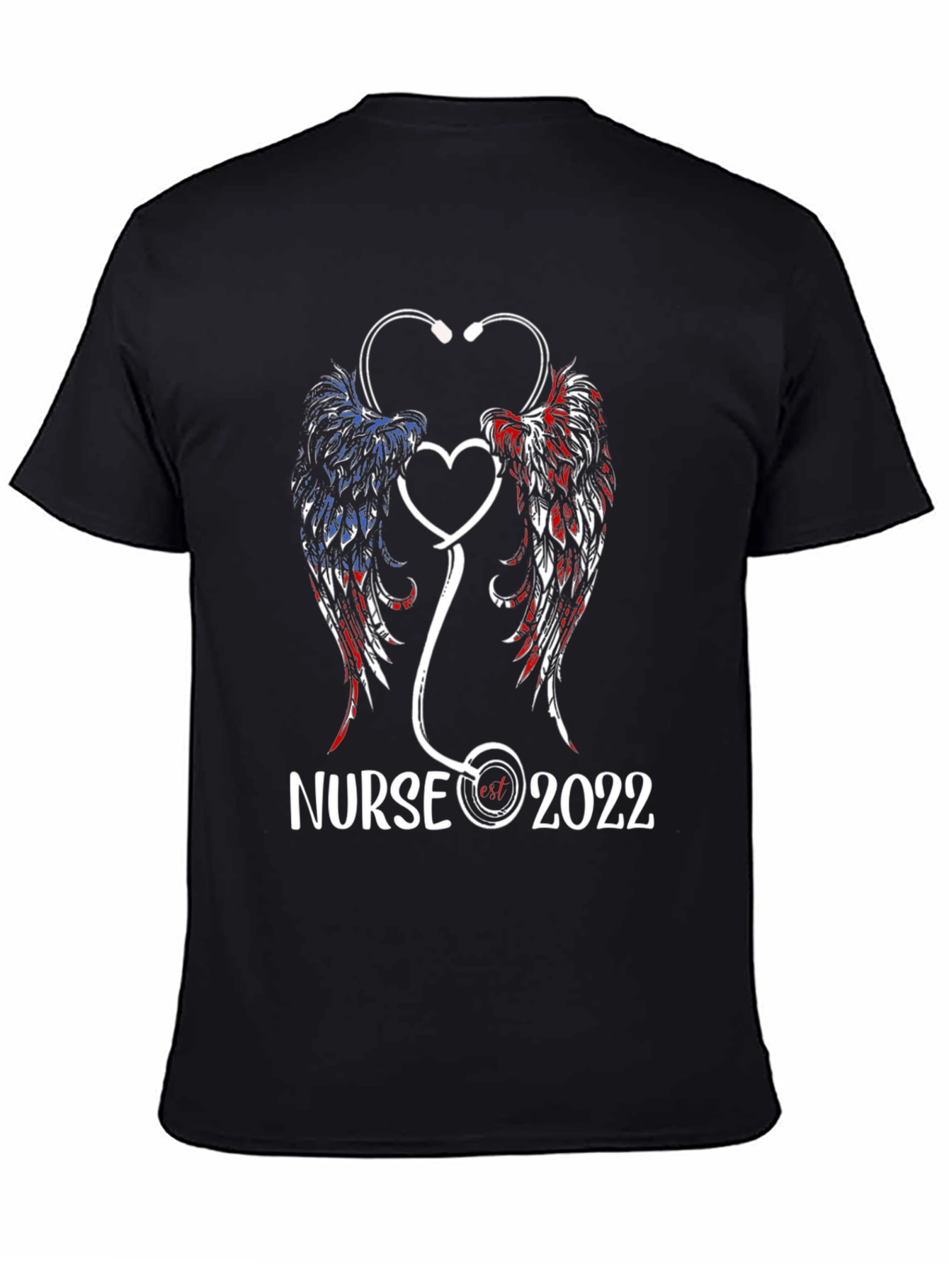 Black Nurse 2022 T-Shirt - Angel Wings Stethoscope Design view 4