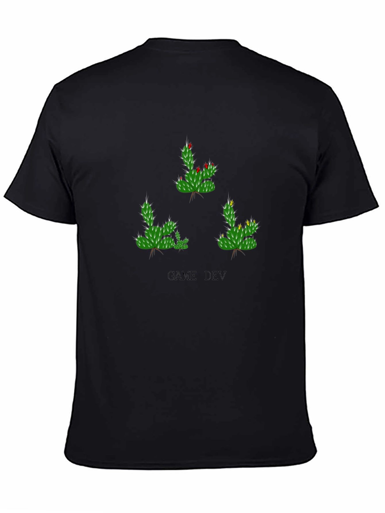 Black Game Dev Cactus T-Shirt - Black Cotton Tee view 4