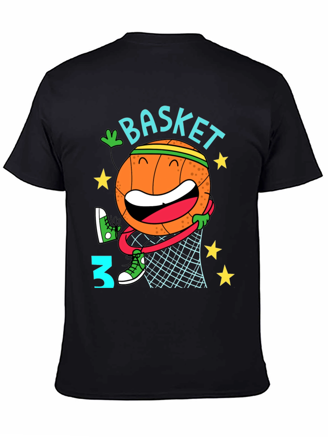 Black Basketball Cartoon Graphic T-Shirt view 4