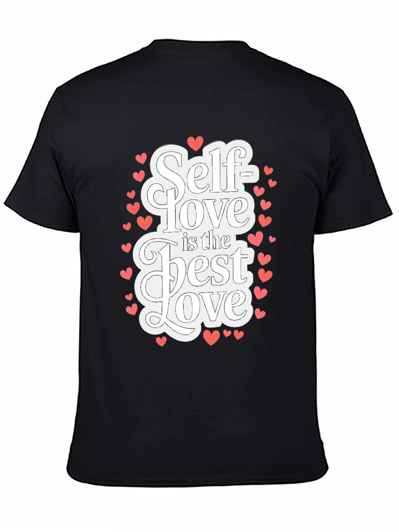 Black Self Love T-Shirt - Black Cotton Tee with Heart Accents view 4