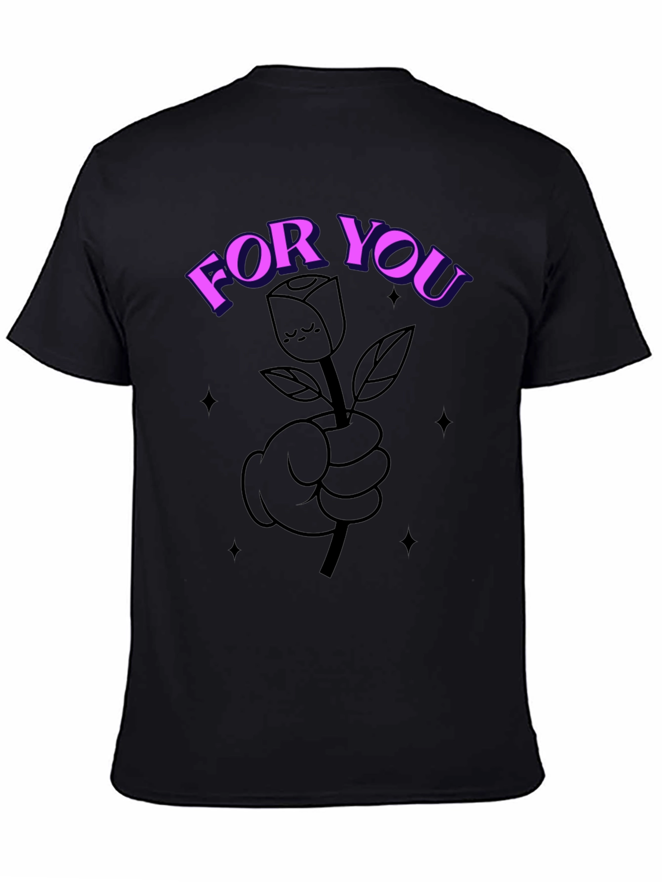 Black Cartoon Rose For You Black T-Shirt view 4