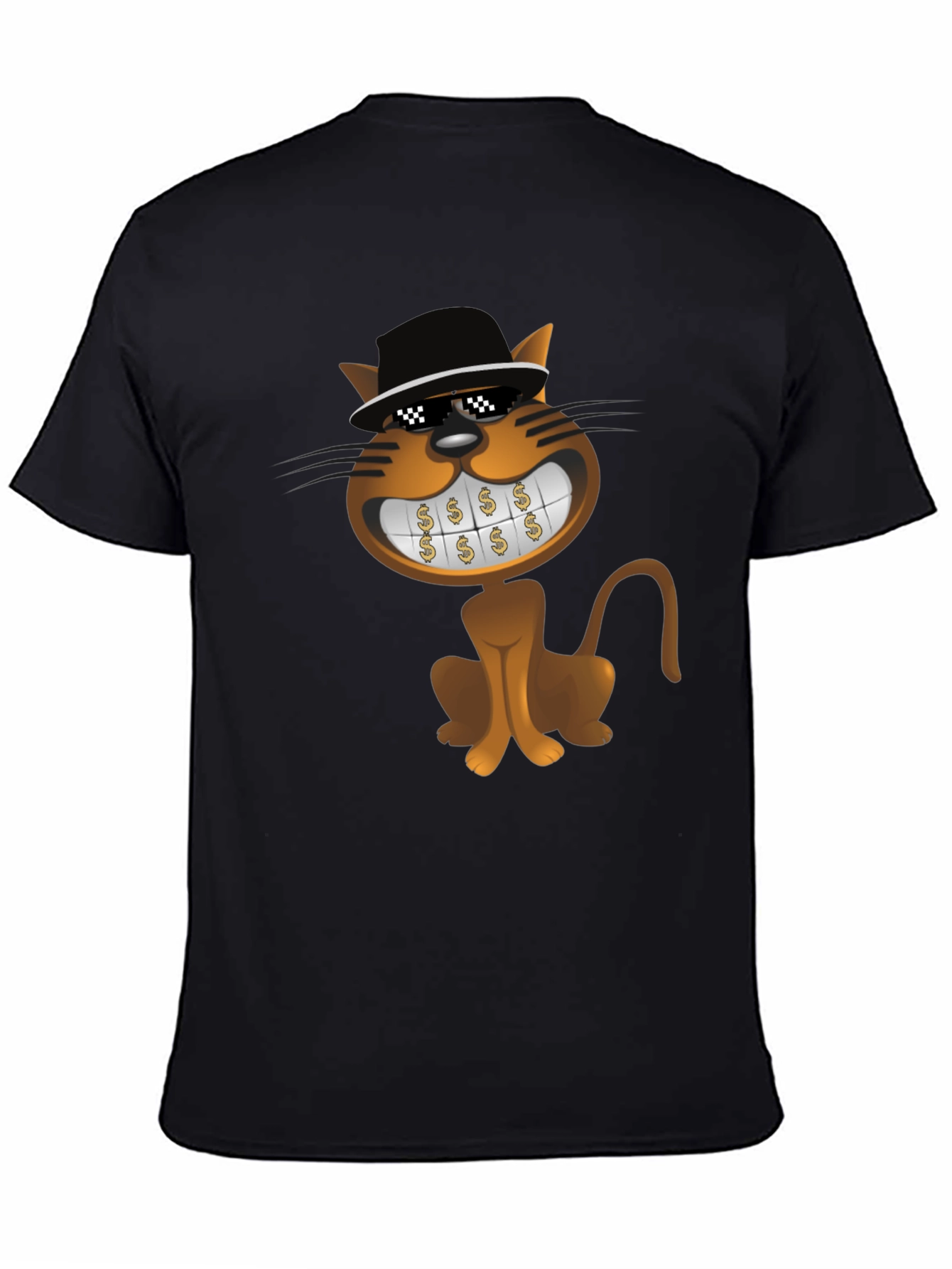 Black Cartoon Cat T-Shirt: Funny Design, Black Tee view 4