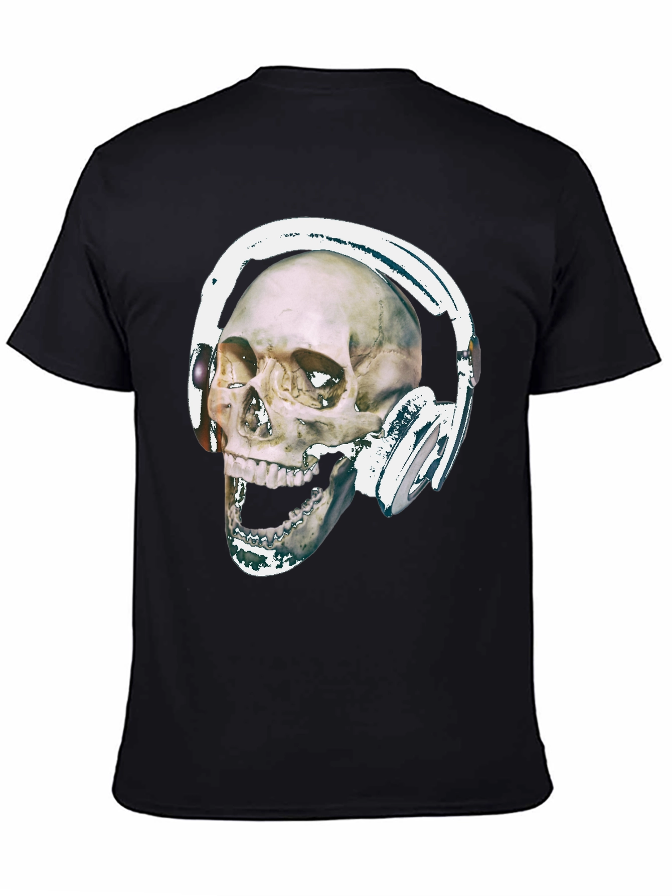 Black Skull With Headphones Graphic Tee - Black Cotton view 4