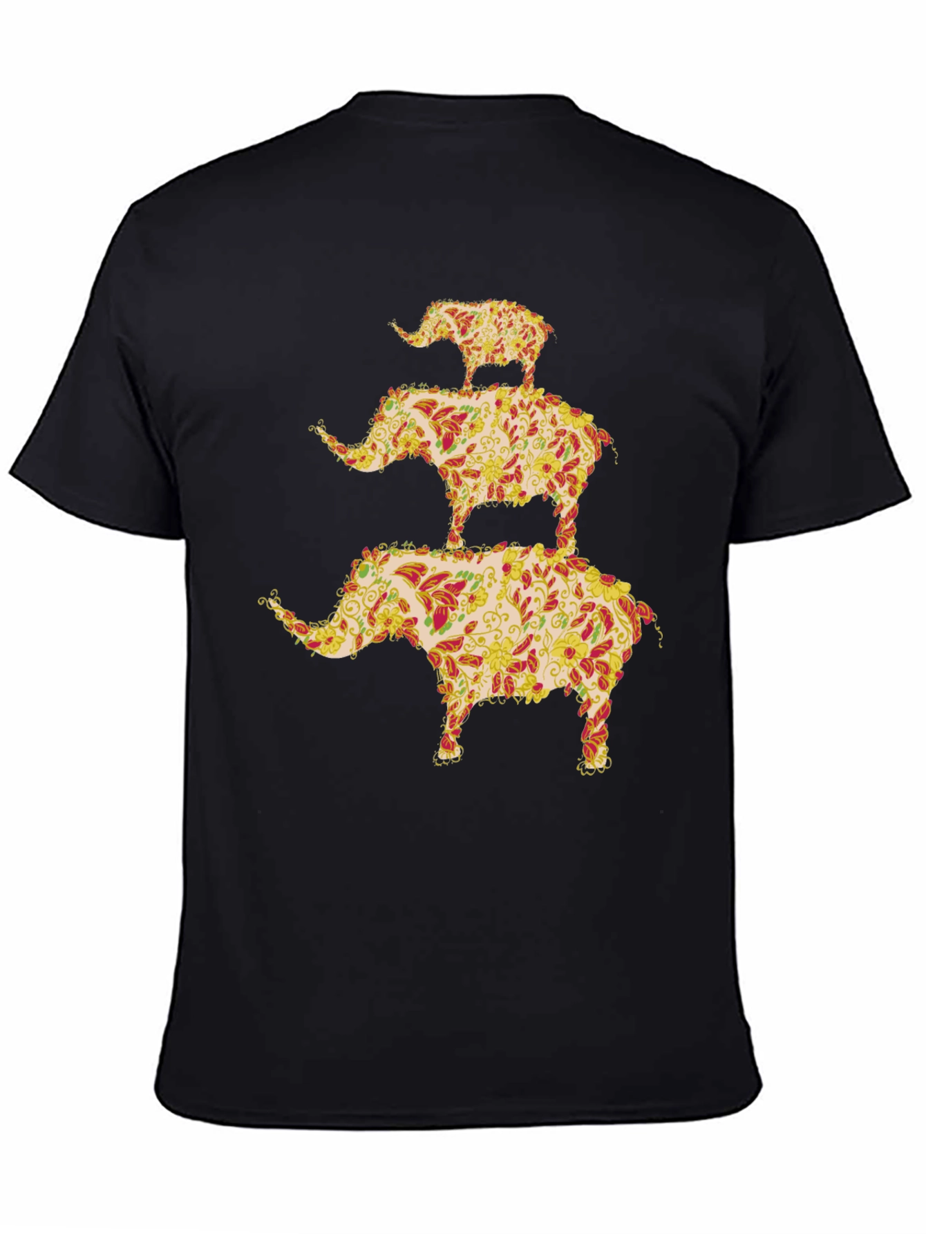 Black Elephant Stack Graphic Tee - Unique Men's Black T-Shirt view 4