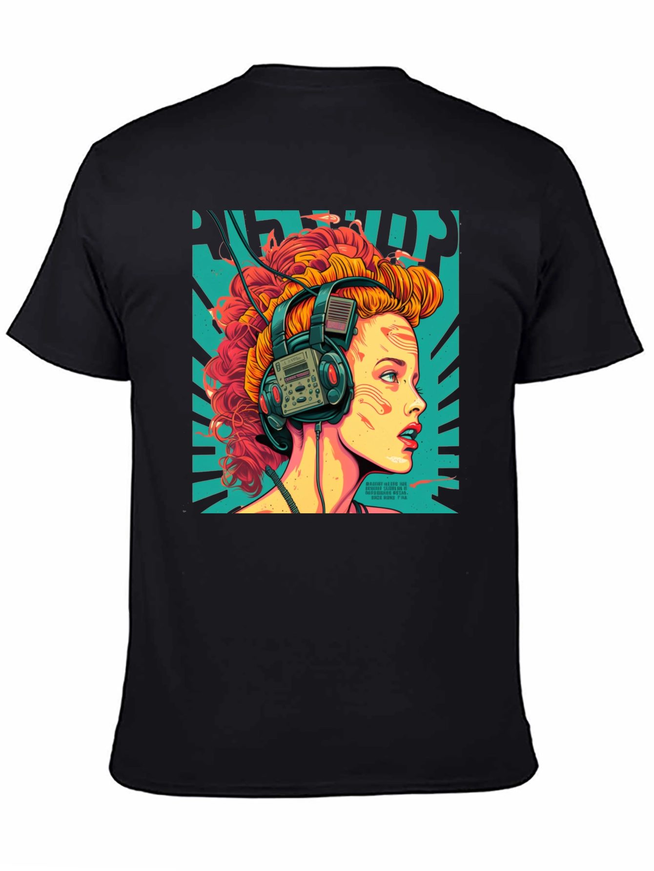 Black Retro Headphones Graphic T-Shirt view 4