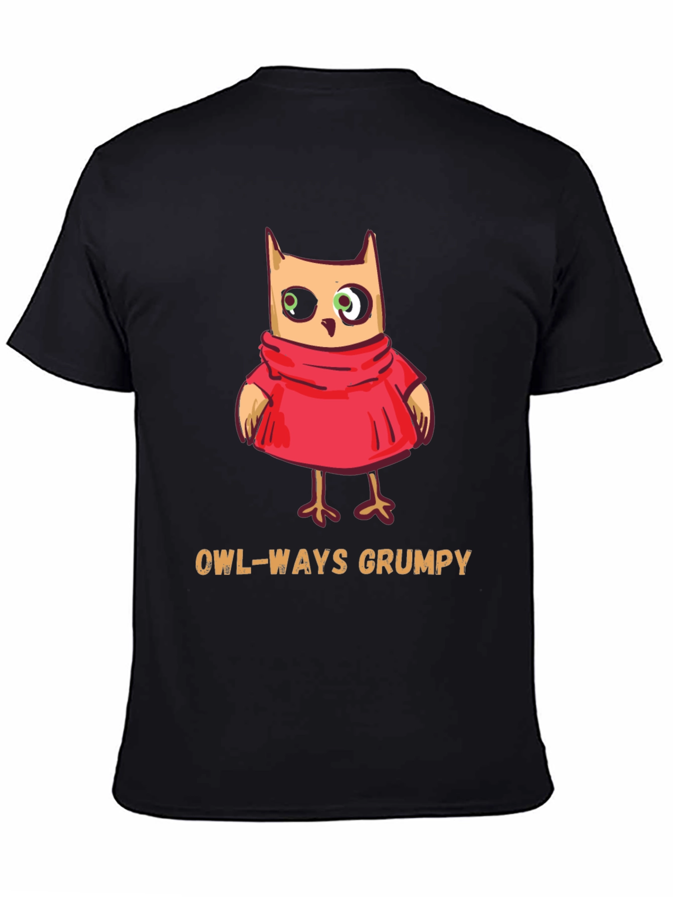 Black Owl-Ways Grumpy T-Shirt - Funny Cartoon Owl Tee view 4