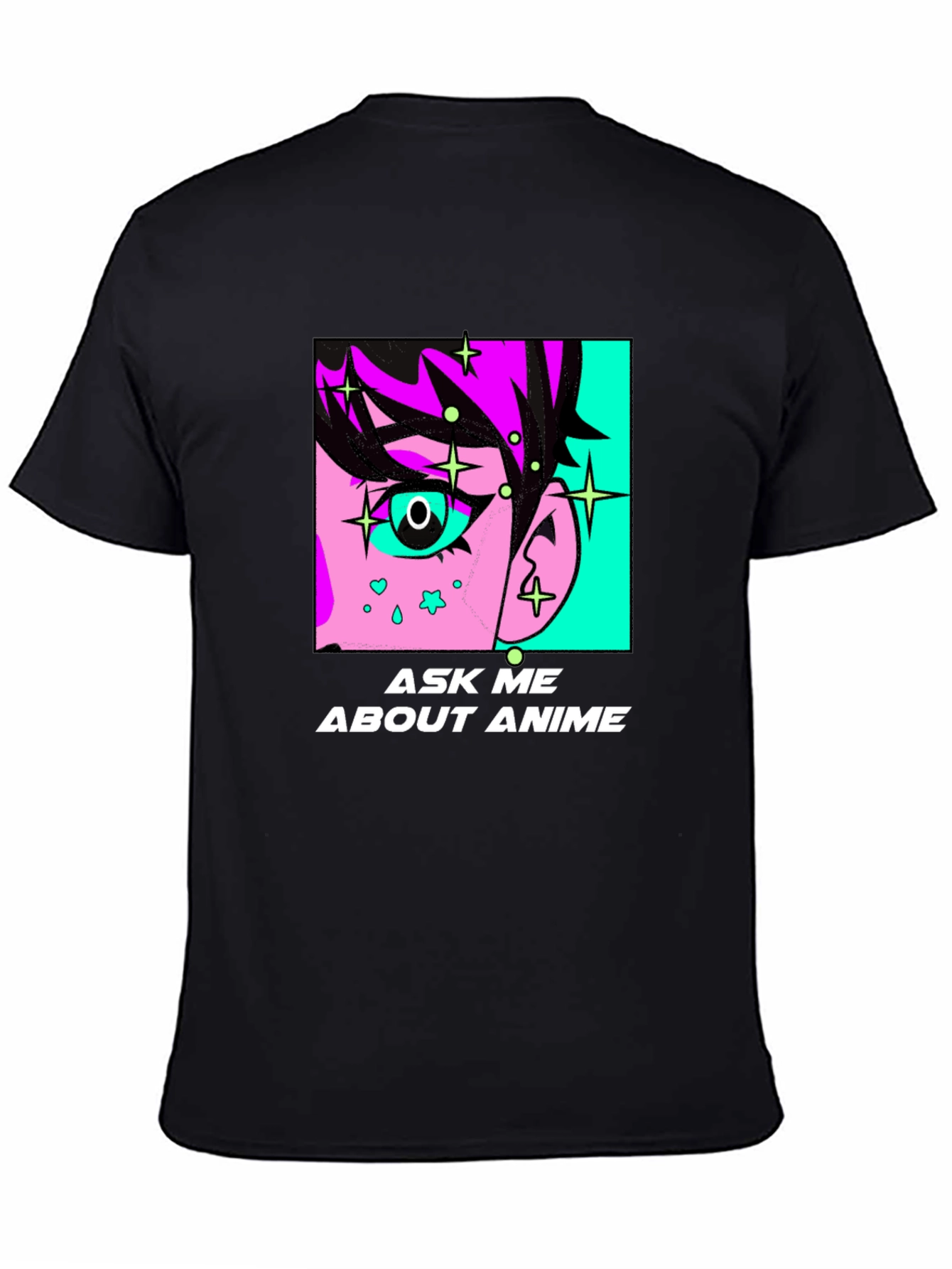 Black Ask Me About Anime Graphic Tee - Black Cotton T-Shirt view 4